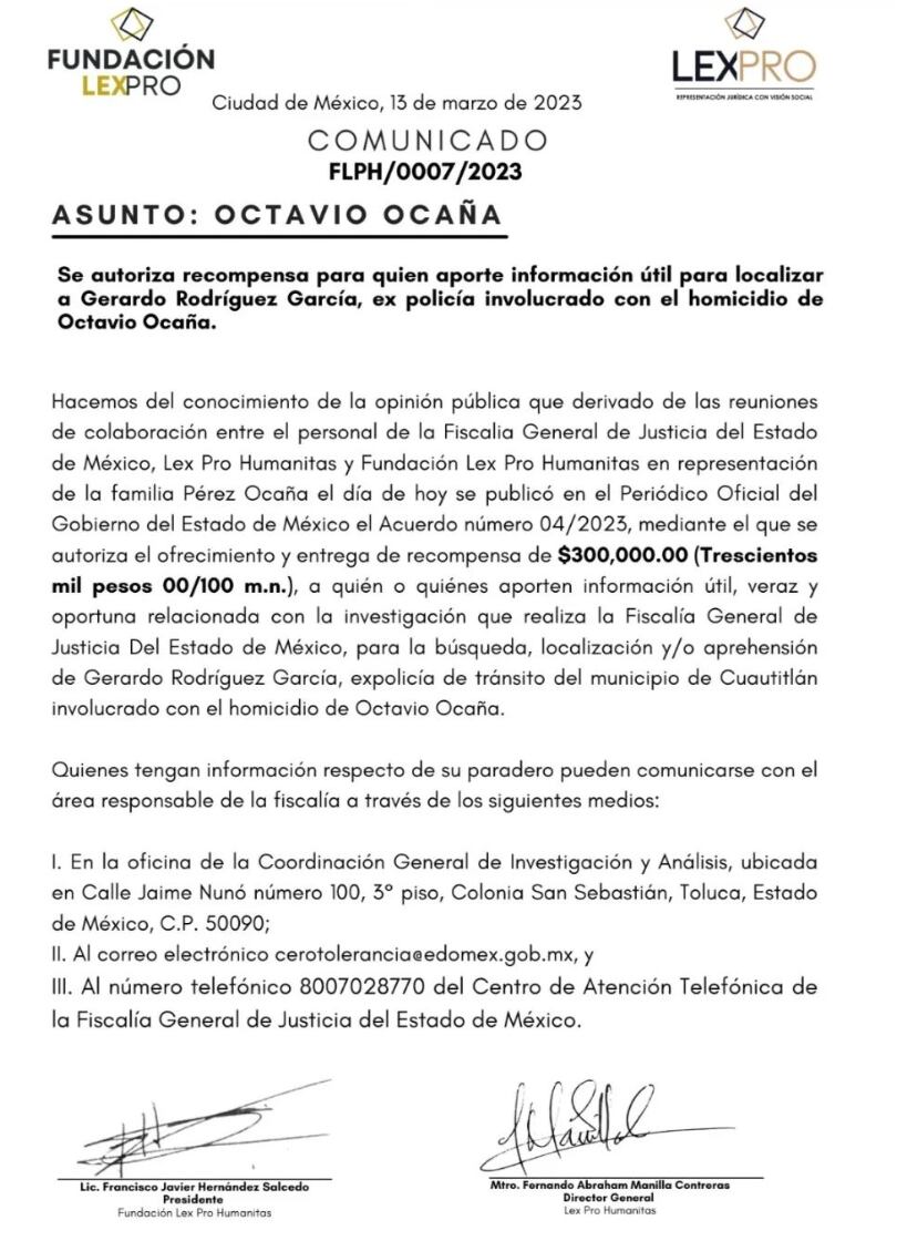 recompensa por policía involucrado en muerte de Octavio Ocaña