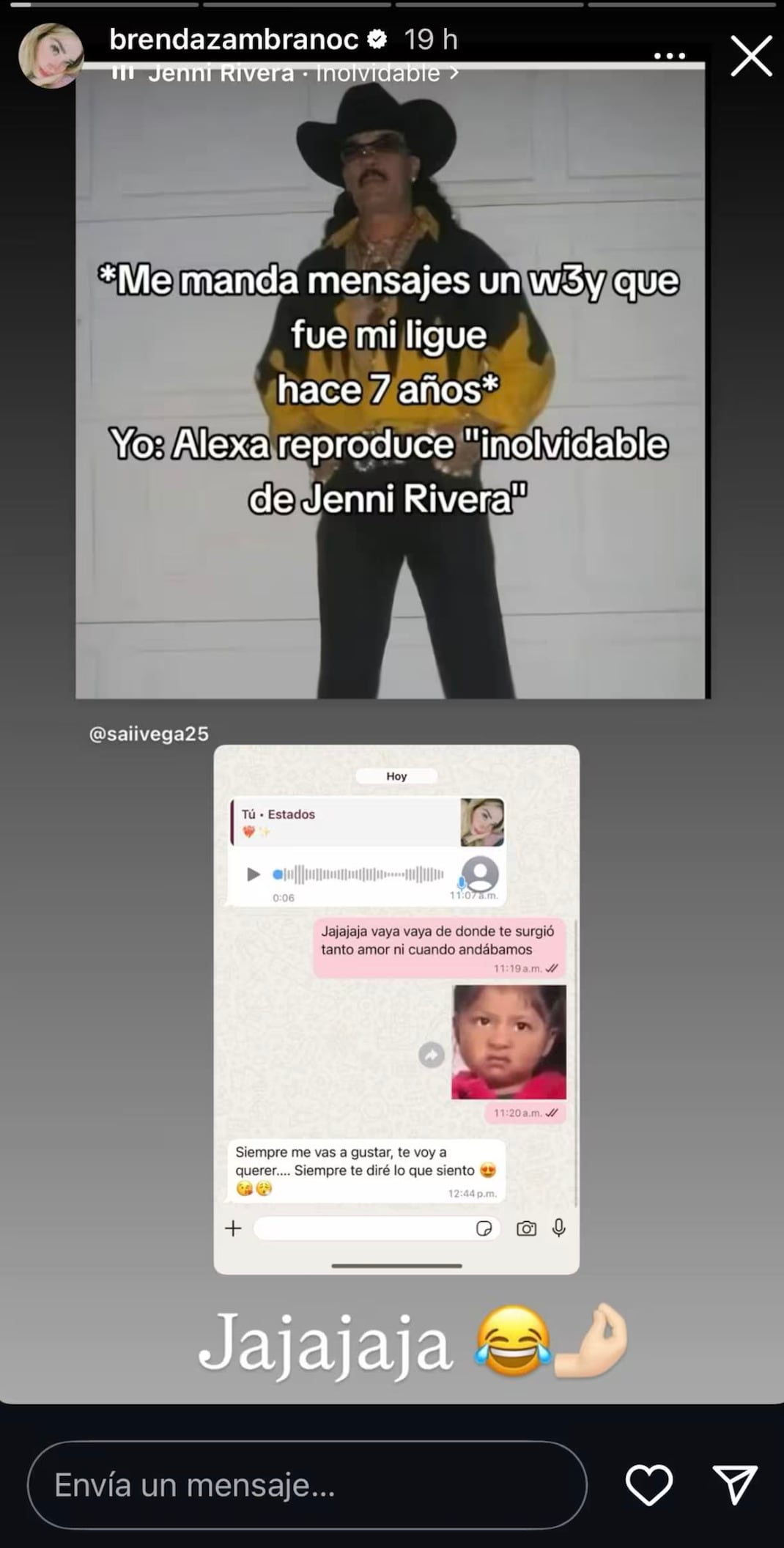 Brenda Zambrano comparte conversación con un ex ligue