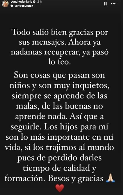 Hijo de Poncho de Nigris está bien