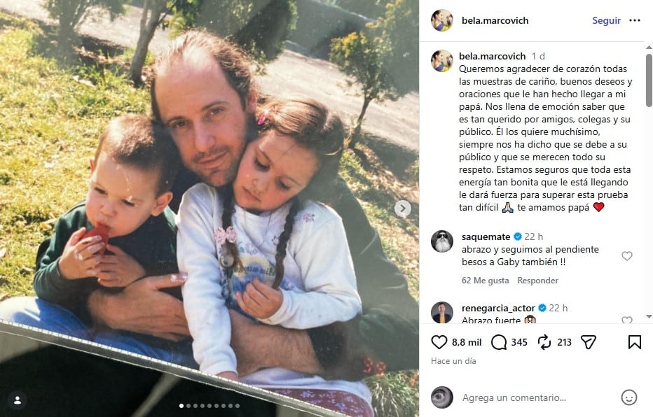 Hija de Alejandro Marcovich envía mensaje a fans sobre la salud del músico