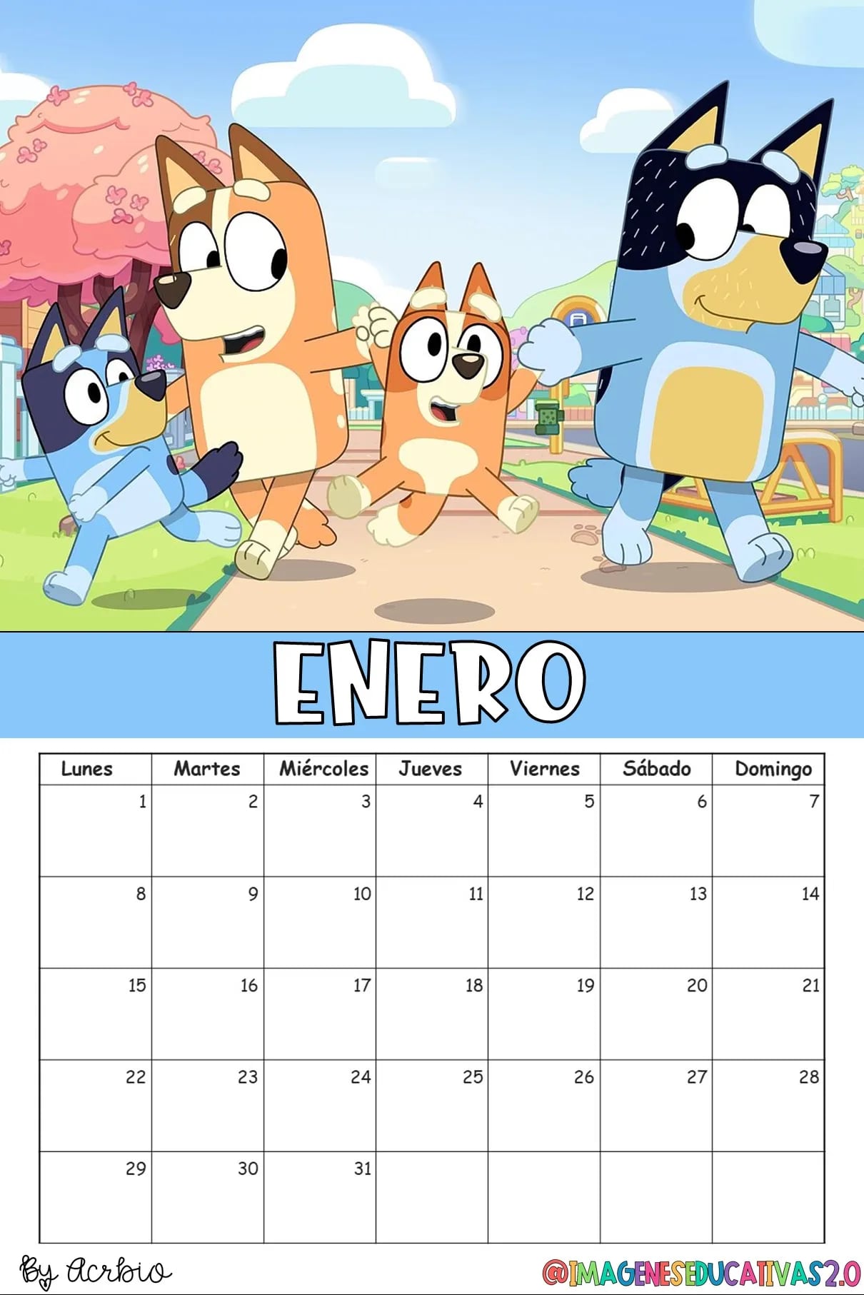Calendario de Bluey 2024: Plantilla para editar e imprimir