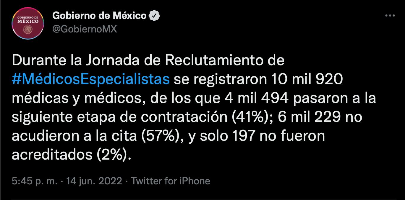 Gobierno de México compartió los resultados de la Jornada de Reclutamiento de Médicos Especialistas