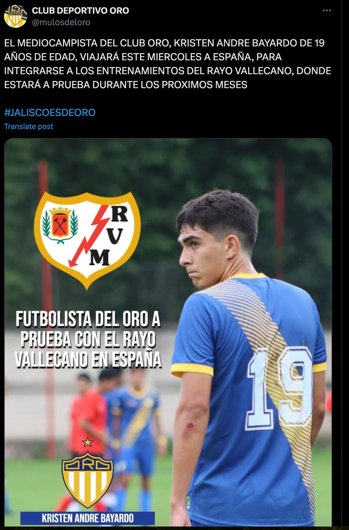 Kristen André Bayardo estará a prueba en el Rayo Vallecano de Madrid