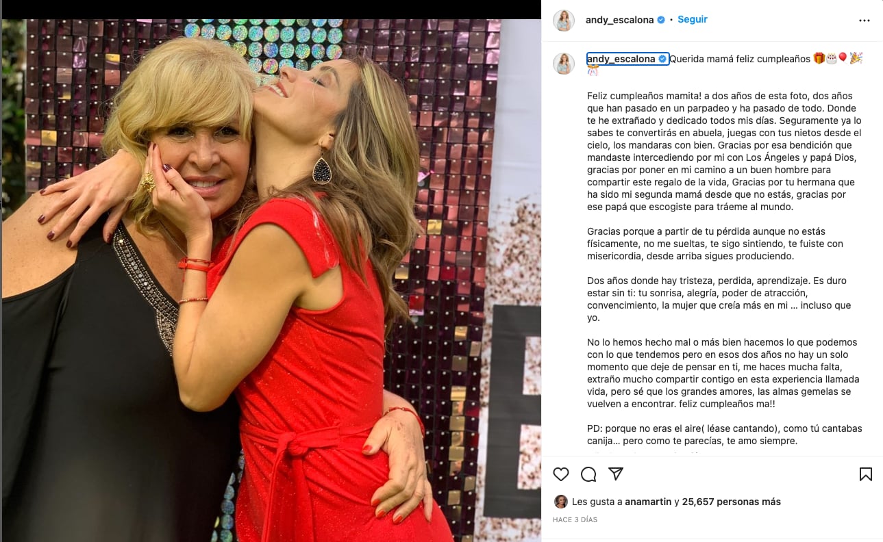 Andrea Escalona le dedica un tierno mensaje de cumpleaños a su mamá