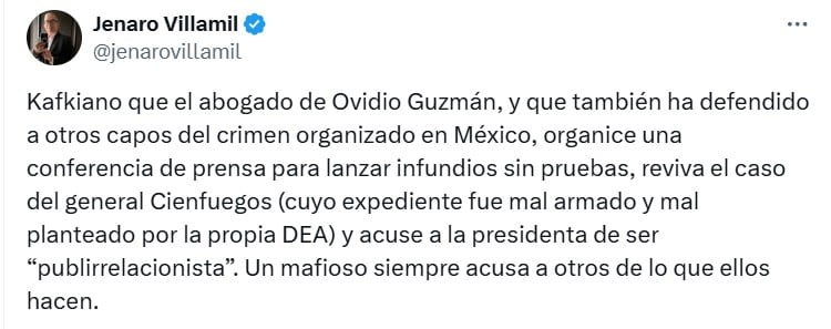 Funcionarios condenan declaraciones de abogado de Ovidio Guzmán