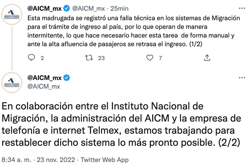 fallo del sistema de migración en el AICM