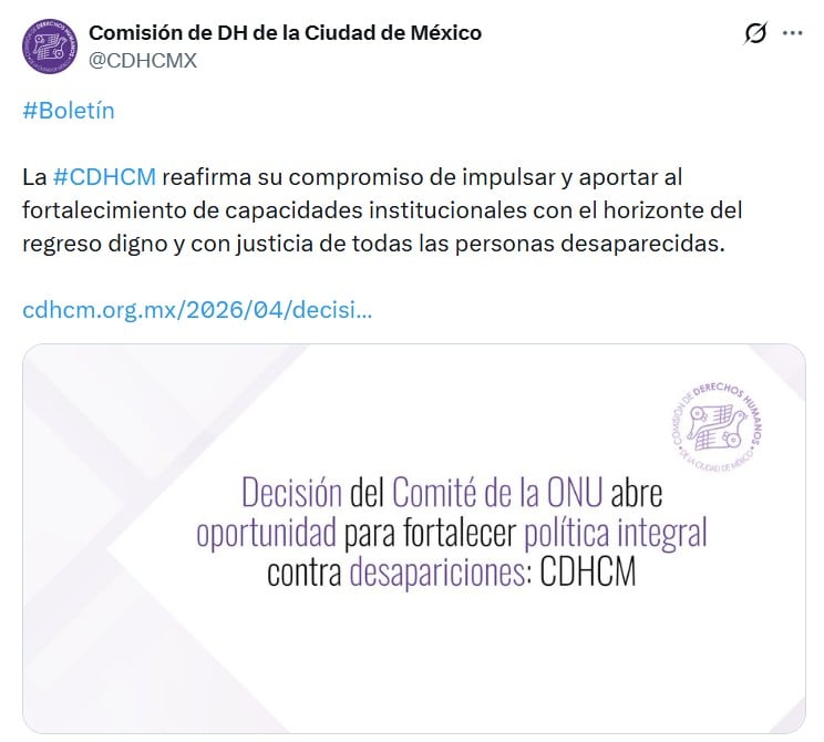 CDHCM responde a informe de la ONU sobre desaparecidos en México