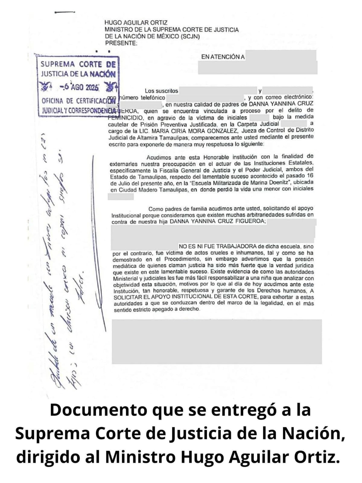Padres de Danna Yanina llevan su caso a la SCJN y CNDH para pedir su liberación