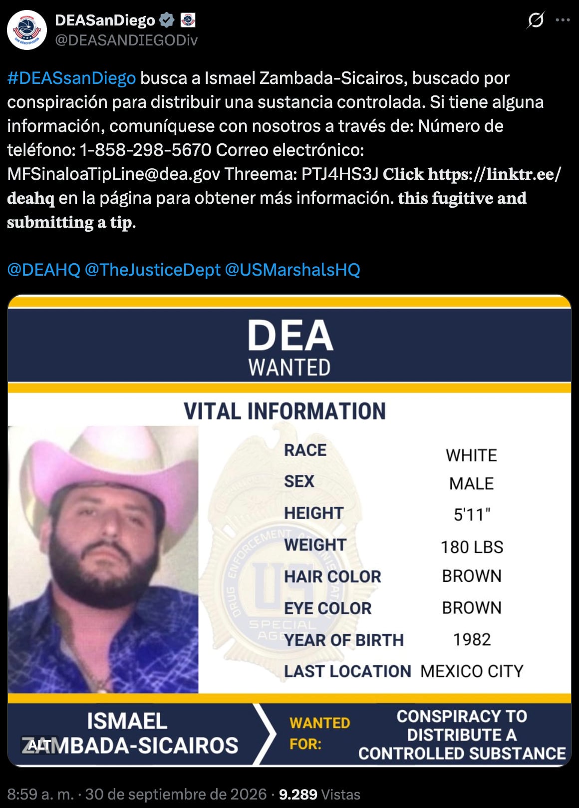 DEA actualiza ficha de “Mayito Flaco”: CDMX aparece como su última ubicación