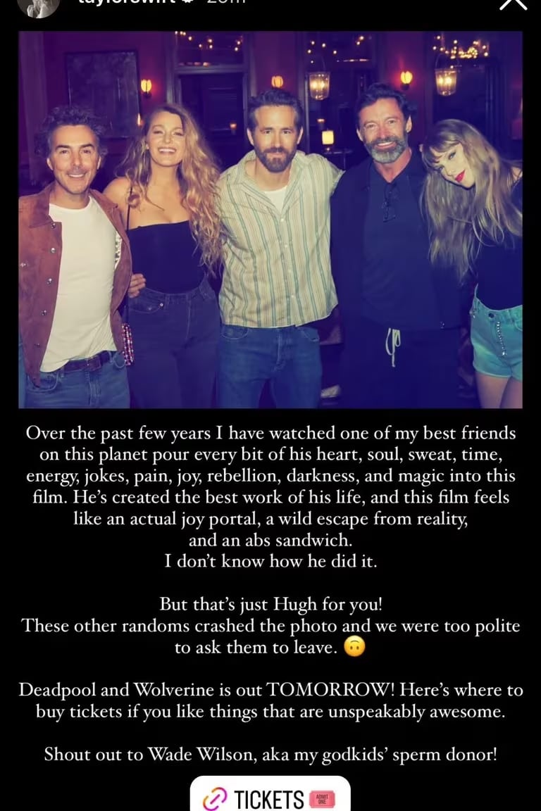 Taylor Swift manda un mensaje tras el estreno de Deadpool y Wolverine