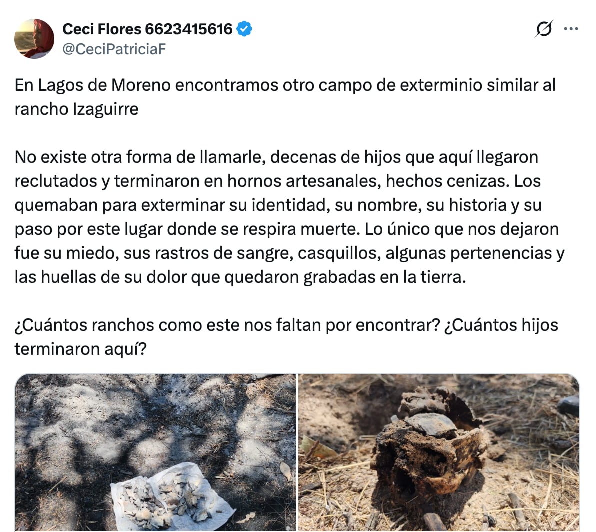 Ceci Flores compara crematorio hallado en Lagos de Moreno con Rancho Izaguirre