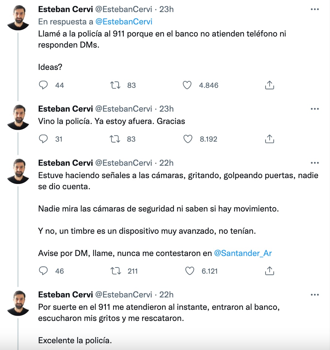 Usuario que se quedó encerrado en un banco Santander