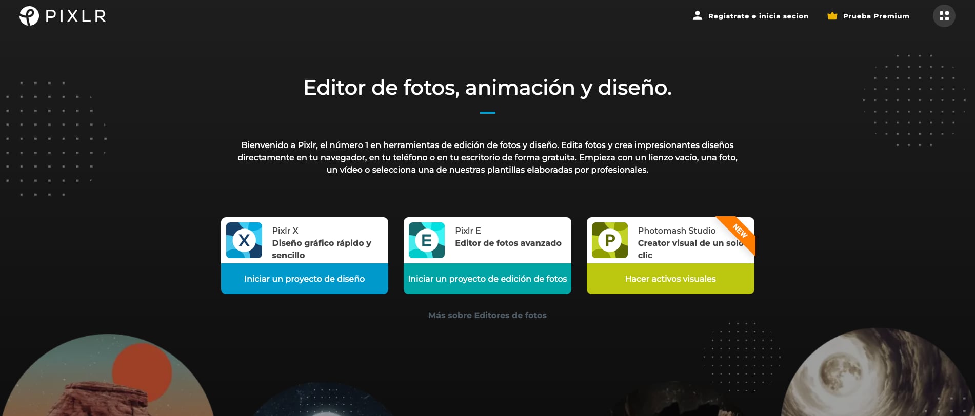 Página principal de Pixlr