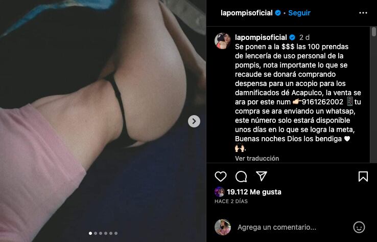 La Pompis ofrece a la venta sus calzones y así recaudar dinero para Acapulco