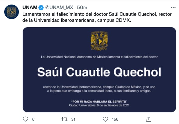 Mensaje de la UNAM