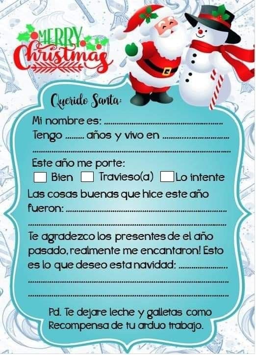 PLANTILLA CREATIVA PARA CARTA A SANTA CLAUS