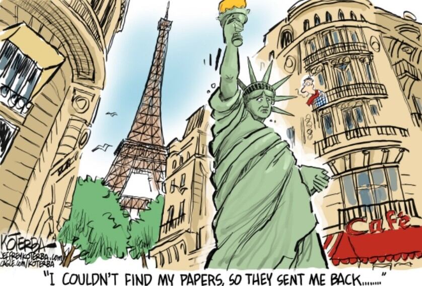 Estatua de la Libertad y Donald Trump protagonizan cartón