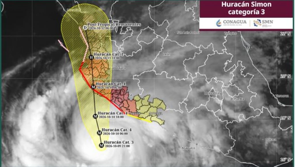 Huracán Simón toma fuerza y alcanza categoría 3 frente a las costas de Colima