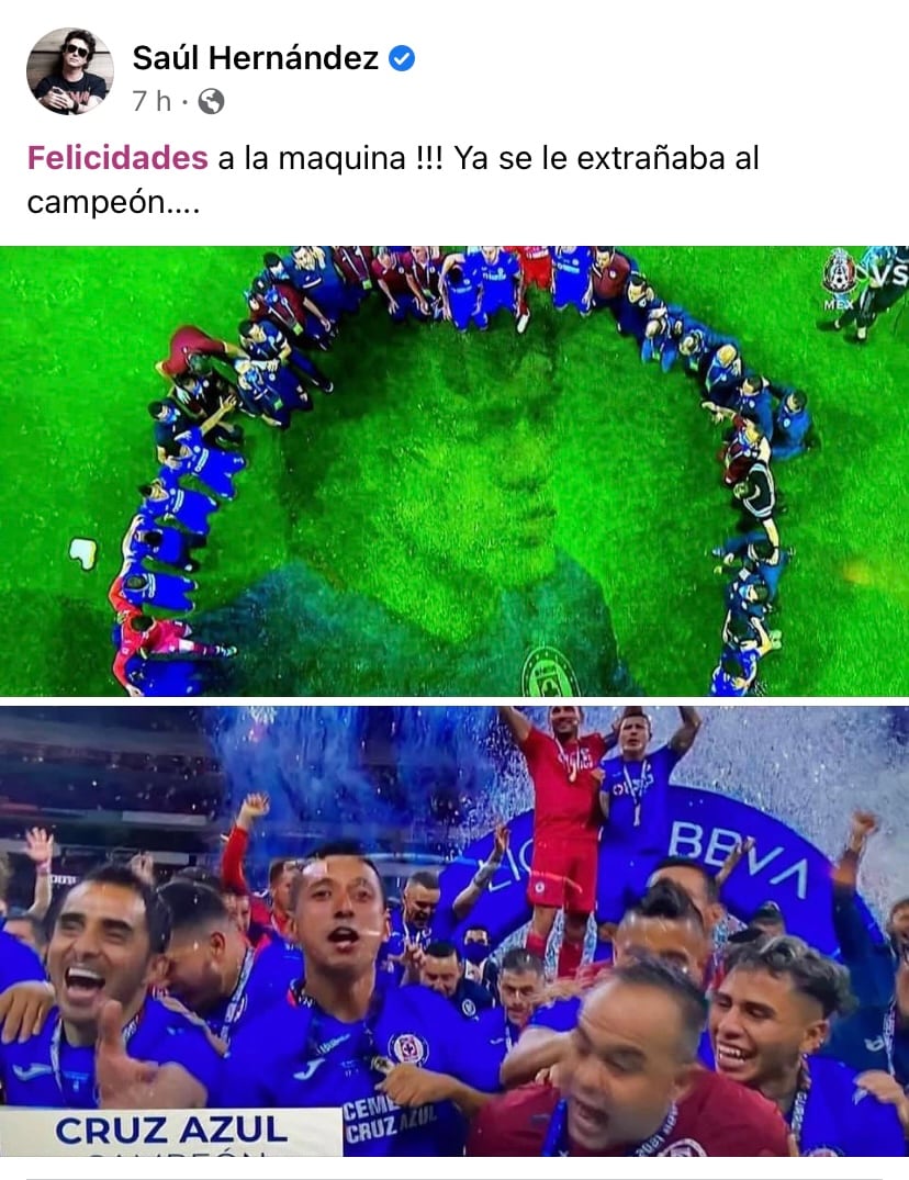Felicitación de Saúl Hernández al Cruz Azul
