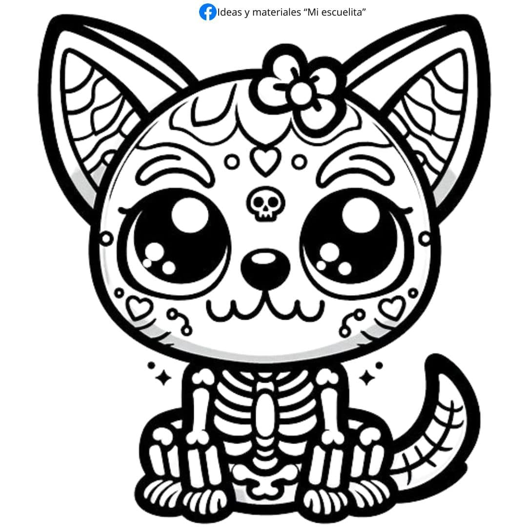 Plantillas bonitas de perros para colorear el Día de Muertos