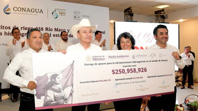 Incorporación de los distritos de riego 041 y 038 a la estrategia de tecnificación de riegos nacional por parte del gobernador Alfonso Durazo y el titular de Conagua, Efraín Morales López