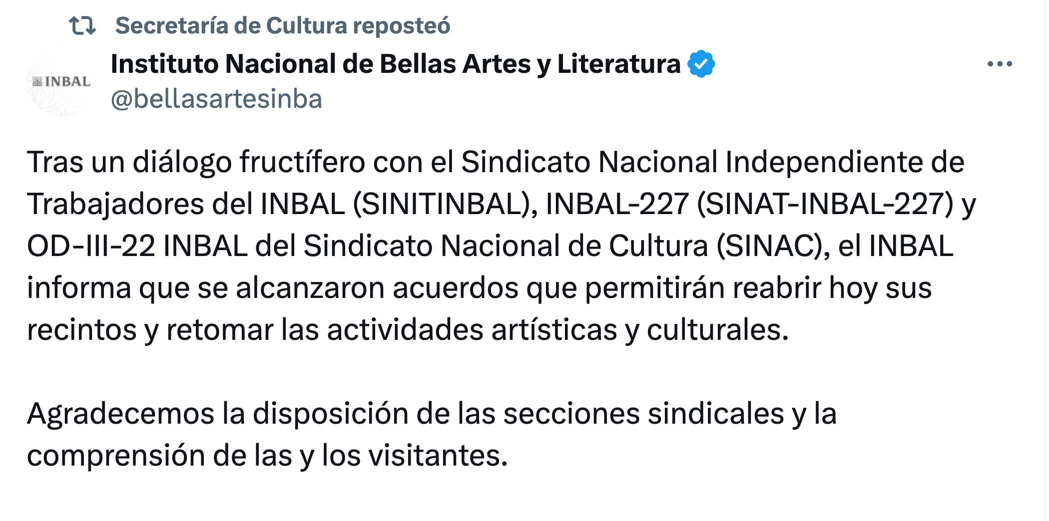 INBAL reabrirá museos en CDMX