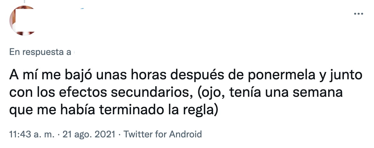 Tuit vacuna Covid-19 y menstruación