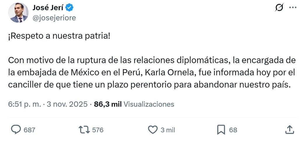 Presidente interino de Perú expulsa a Karla Ornelas