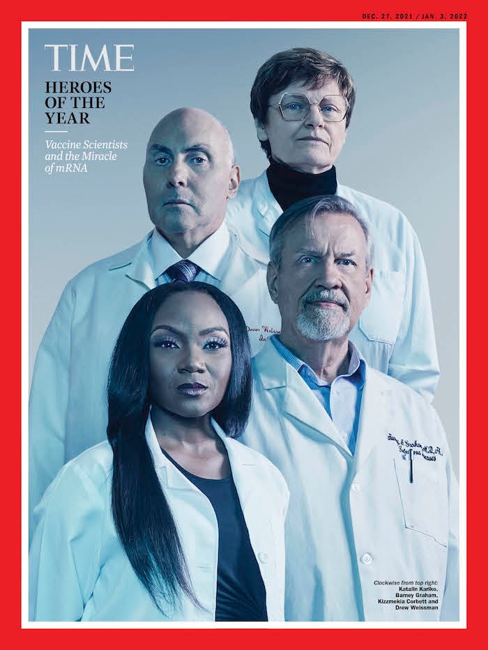 Los científicos Kizzmekia Corbett, Barney Graham, Katalin Kariko y Drew Weissman
fueron nombrada por TIME como héroes del año