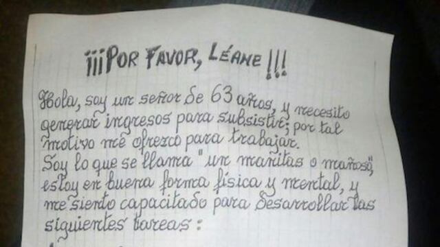 La emotiva carta de un hombre de 63 años que pide trabrajo