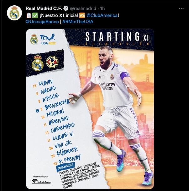 Alineación Real MAdrid vs Club América