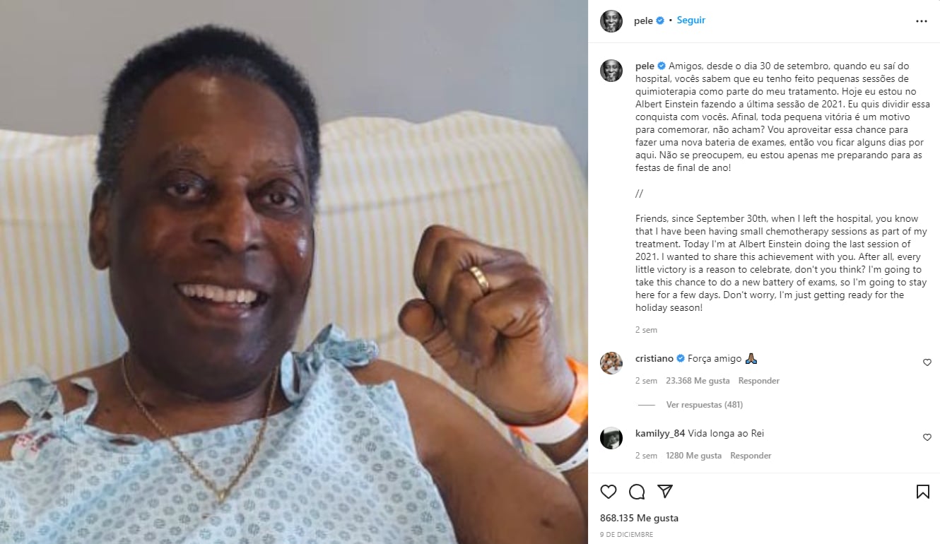 Mensaje de Pelé para anunciar su hospitalización