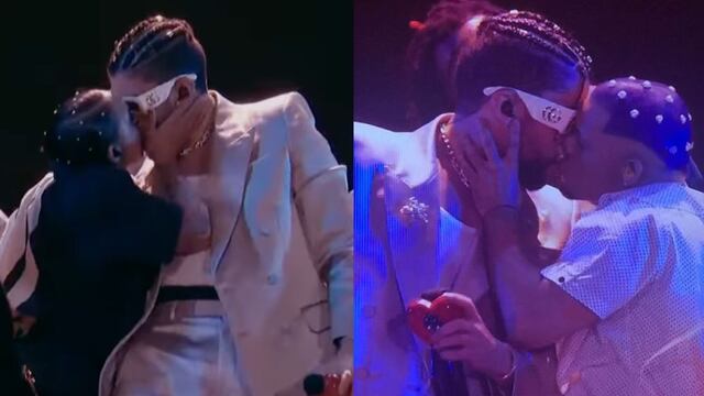 Bad Bunny se besa con mujer y hombre para celebrar que ganó MTV VMAs 2022