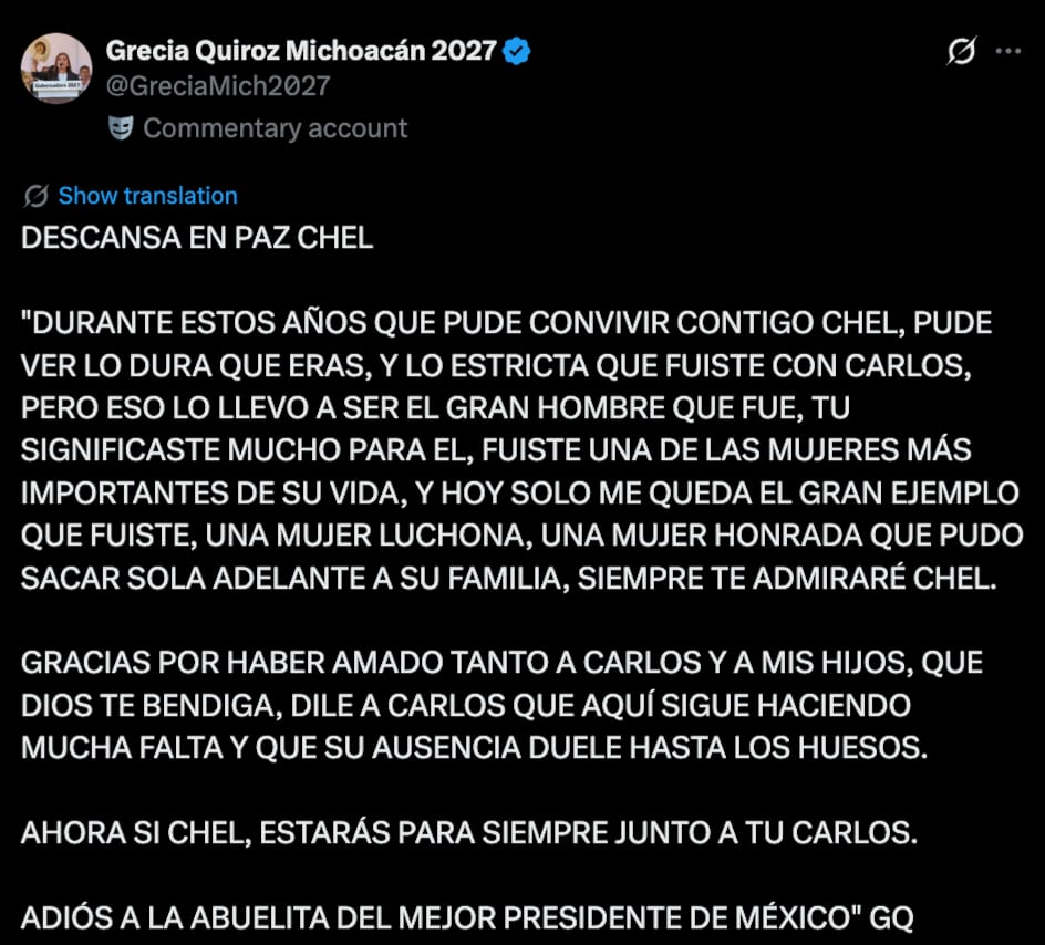 Grecia Quiroz despide a Raquel Ceja, abuela de Carlos Manzo