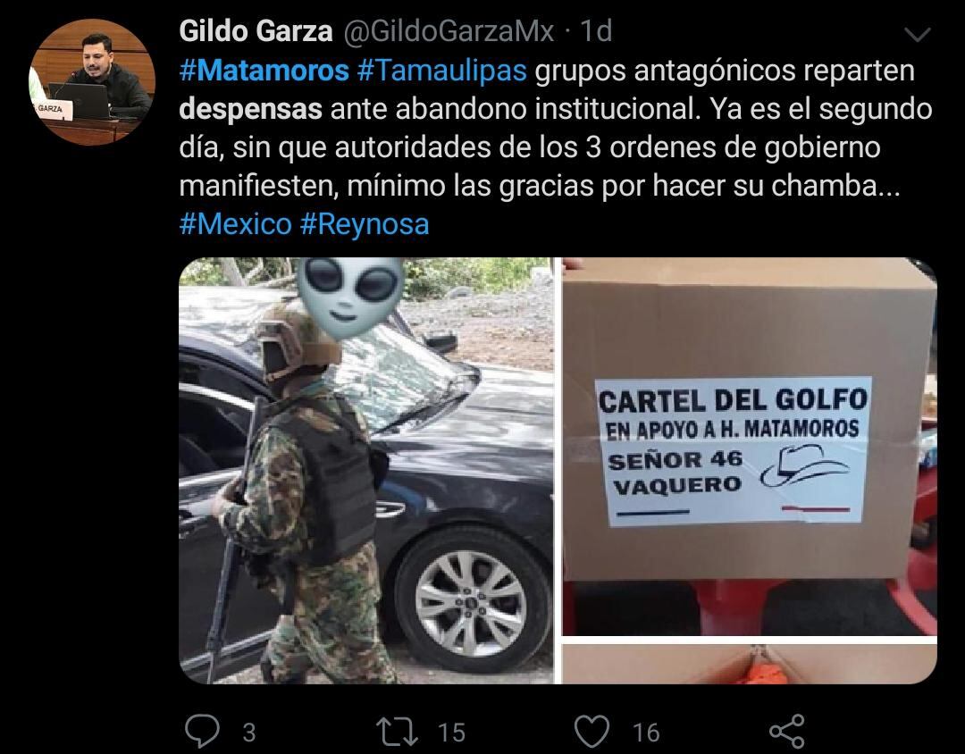 Entrega de despensas en Matamoros.