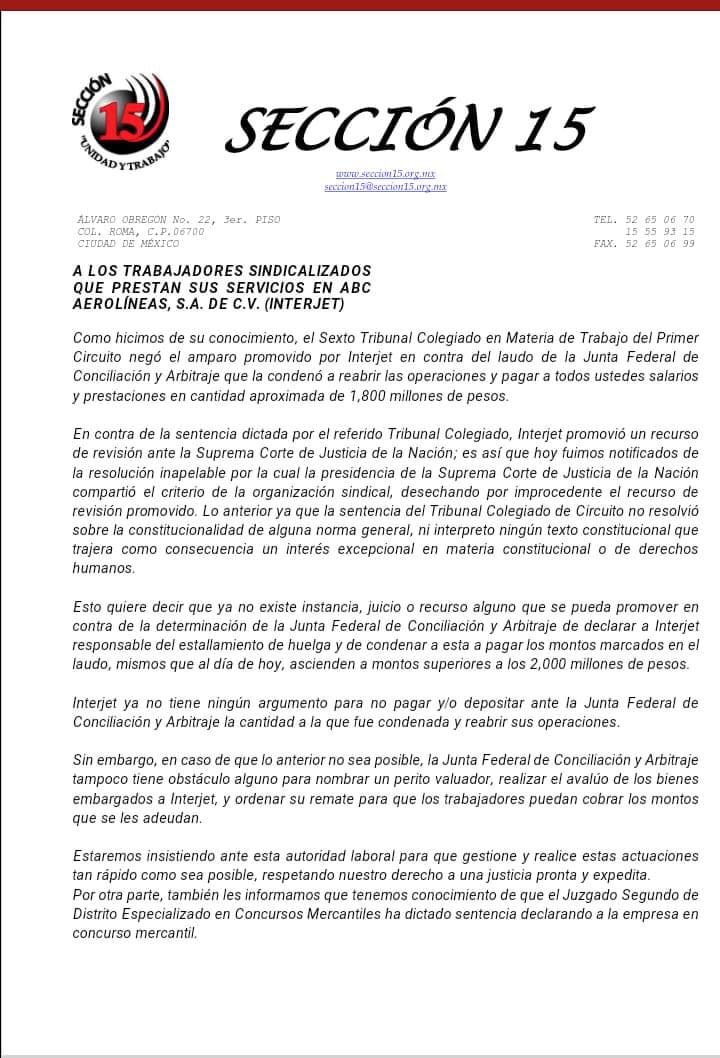Trabajadores de Interjet quieren dar sus bienes a la Sedena para aerolínea militar