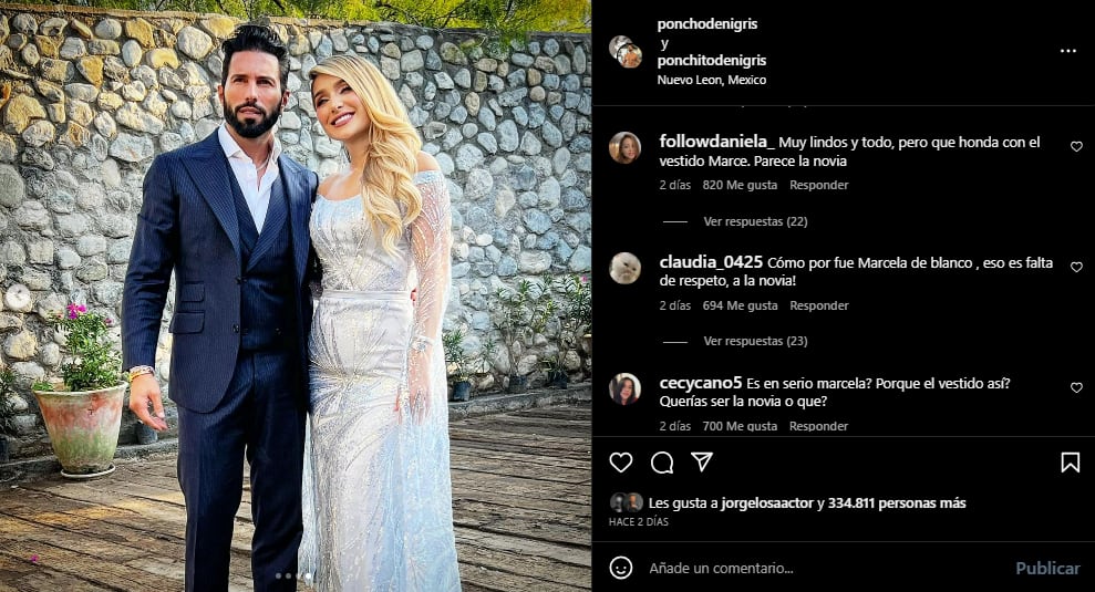 Usuarios de redes sociales critican a Marcela Mistral por ir de blanco a la boda del hermano de Poncho de Nigris