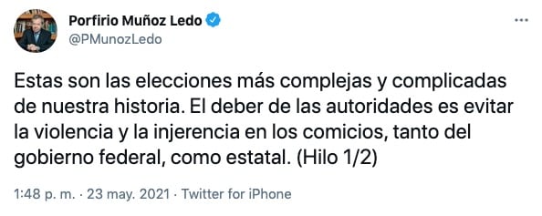 Tuit de Porfirio Muñoz Ledo/@PMunozLedo
