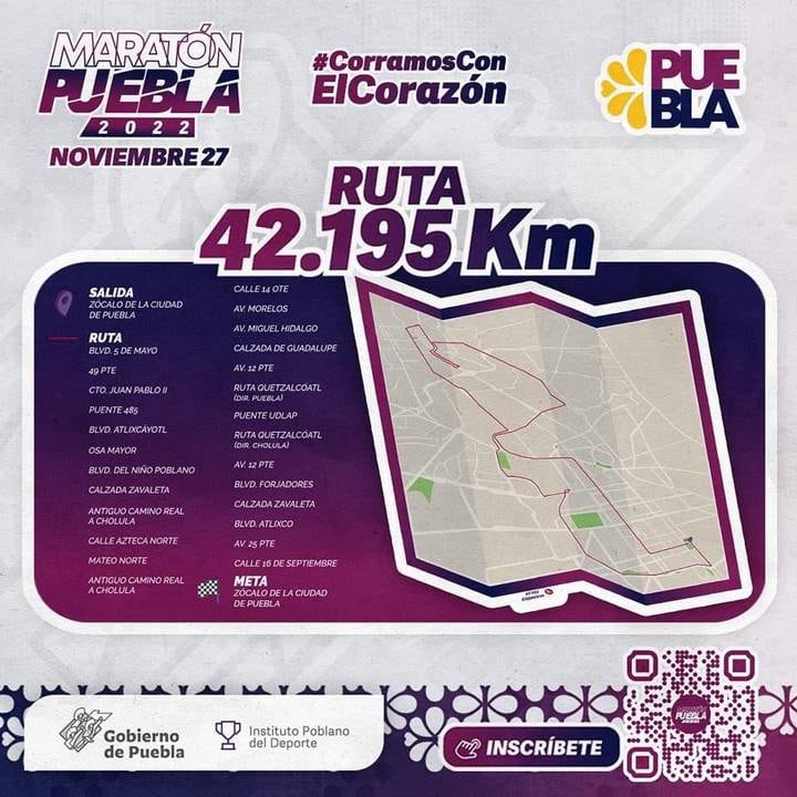 Ruta del maratón Puebla 2022