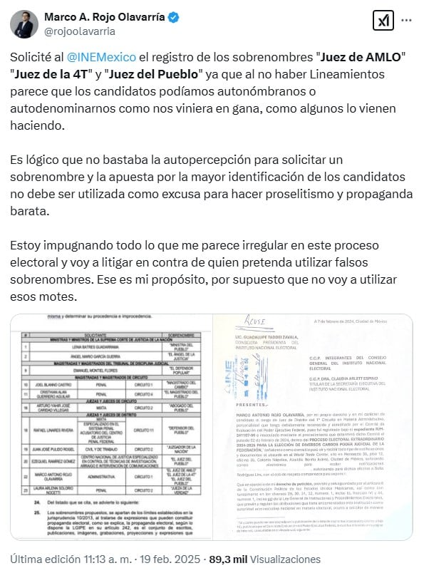 Marco Antonio Rojo Olavarría quiso registrarse como "juez de AMLO" para las elecciones Poder Judicial 2025