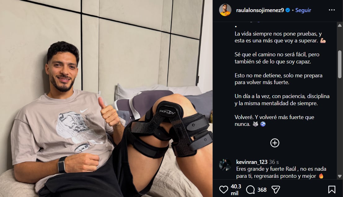 El mensaje de Raúl Jiménez tras lesión en la rodilla izquierda.