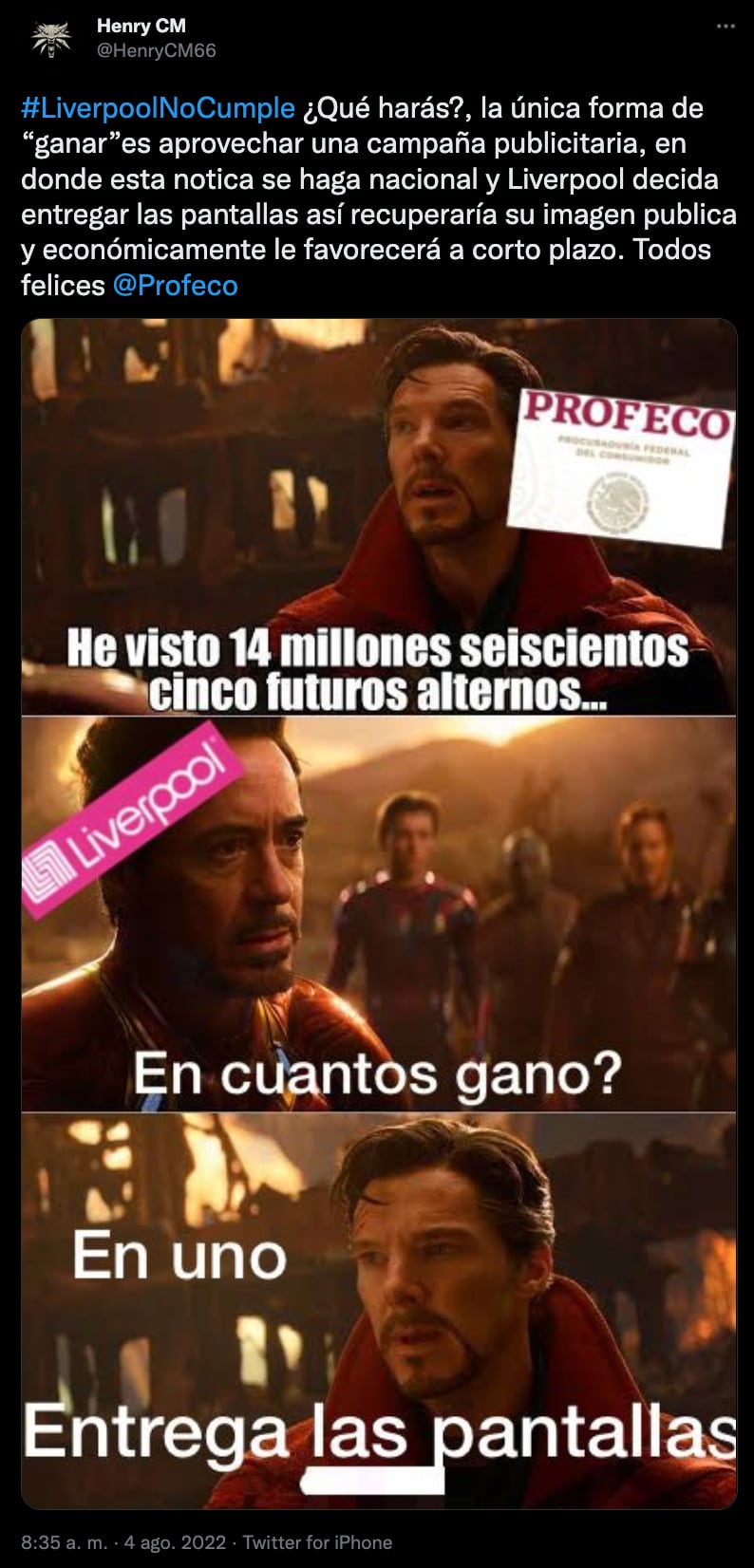Con memes, se burlan de que "Liverpool no cumple" por cancelar pedidos de pantallas led en mil 600 pesos