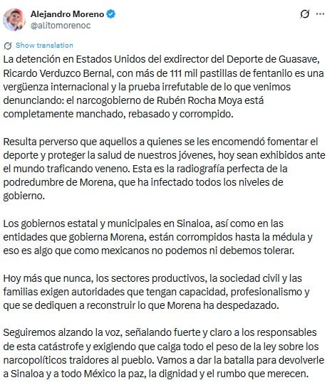 “Vergüenza internacional”: Alejandro Moreno califica así la detención de Ricardo Verduzco Bernal