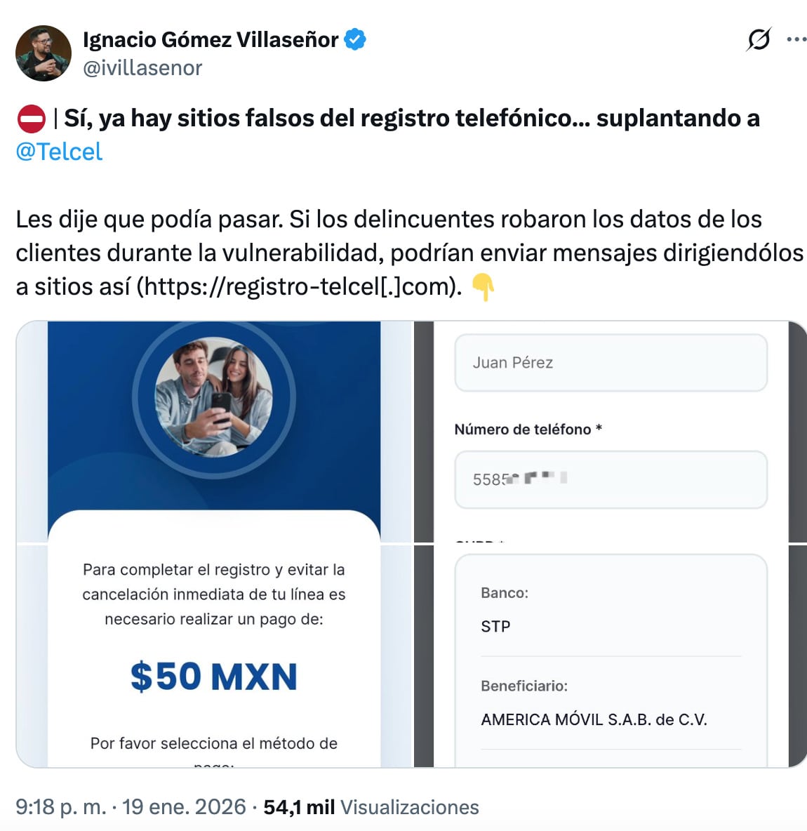 Surgen sitios falsos durante el registro líneas telefónicas emulando portal de Telcel