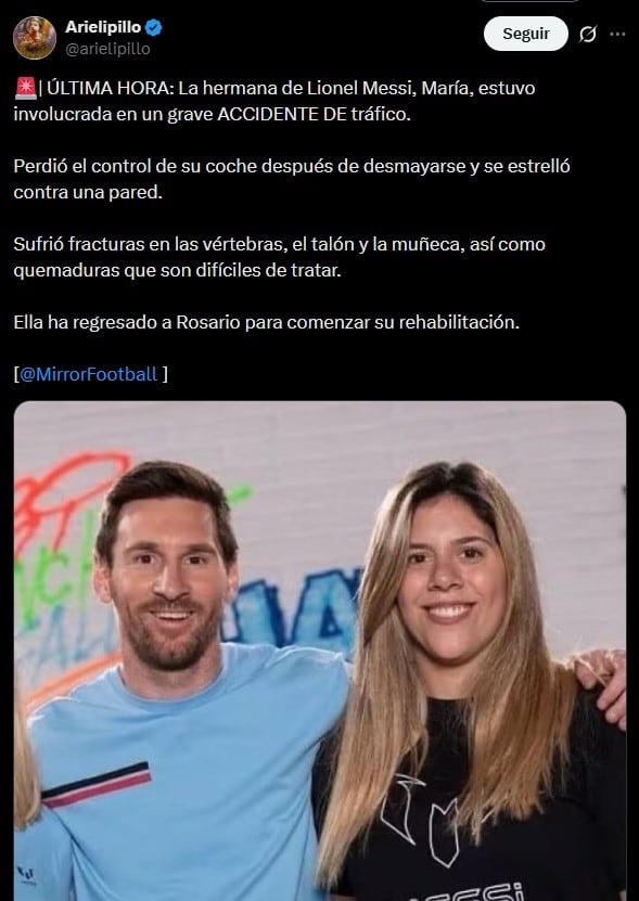 Hermana de Messi tuvo grave accidente