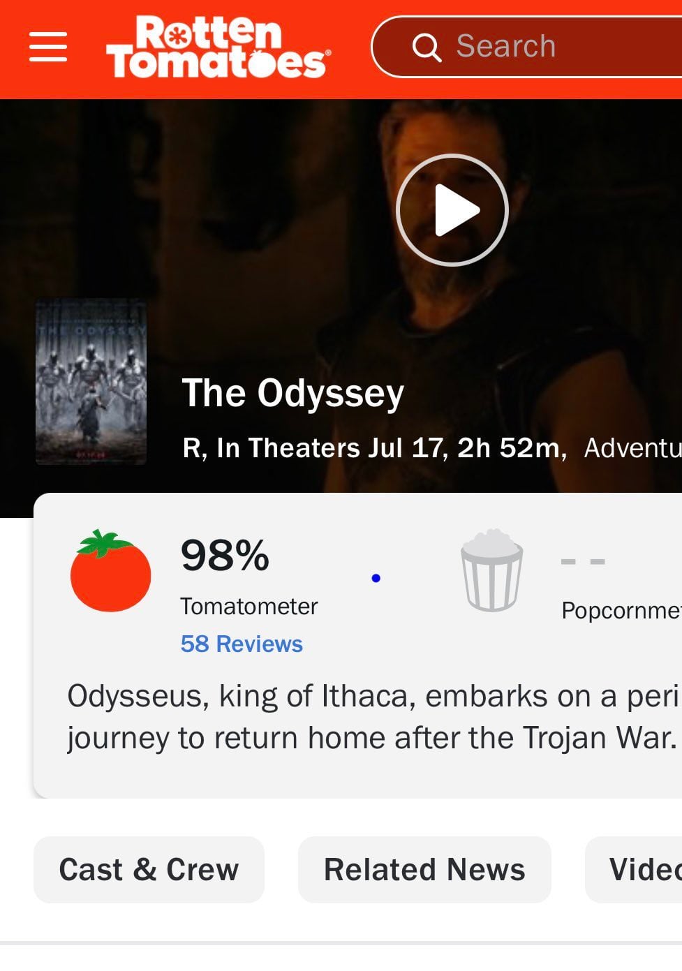 La Odisea calificación Rotten Tomatoes