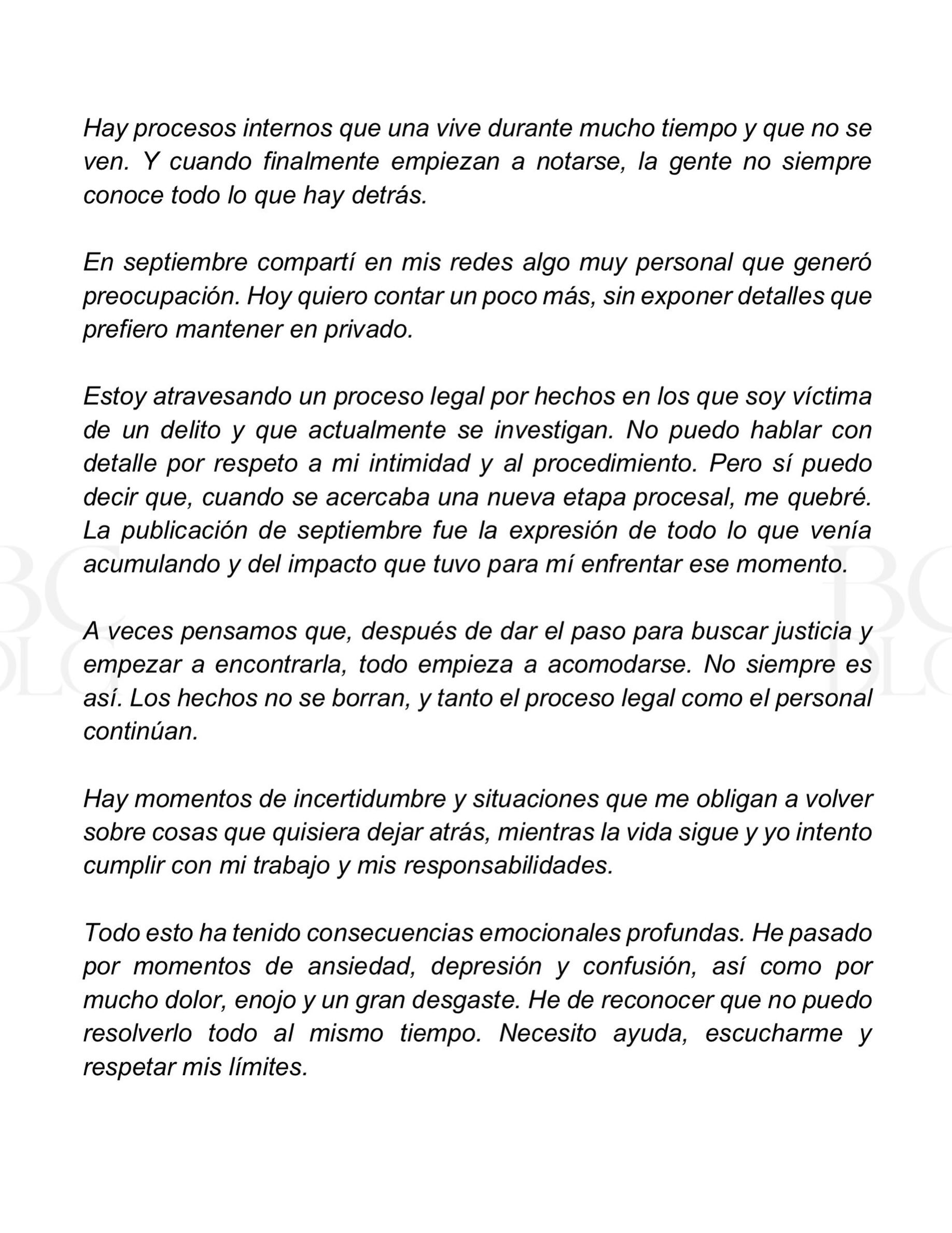 Comunicado de Estefanía Villarreal sobre su post de septiembre 2026.