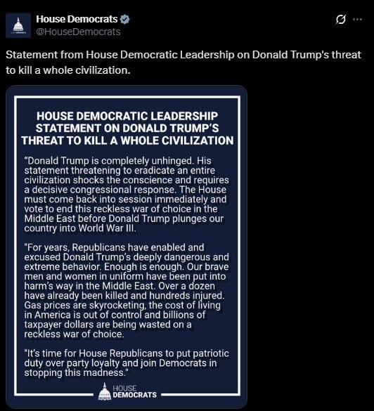 Demócratas buscan aplicar la 25ª Enmienda contra Trump por amenazas a Irán