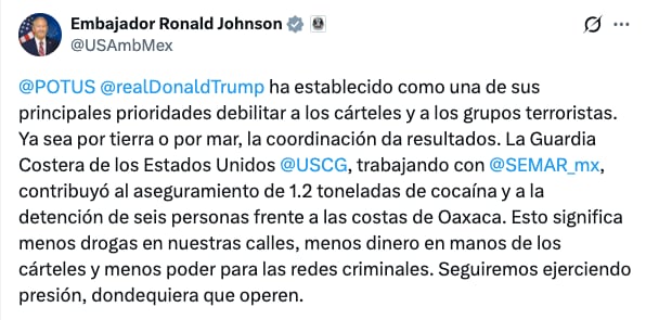 Ronald Johnson reconoce decomiso de cocaína en Oaxaca