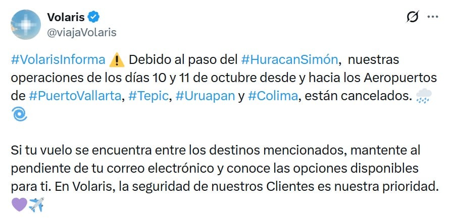 ¿Viajas al Pacífico? AICM advierte posibles afectaciones por el huracán Simón